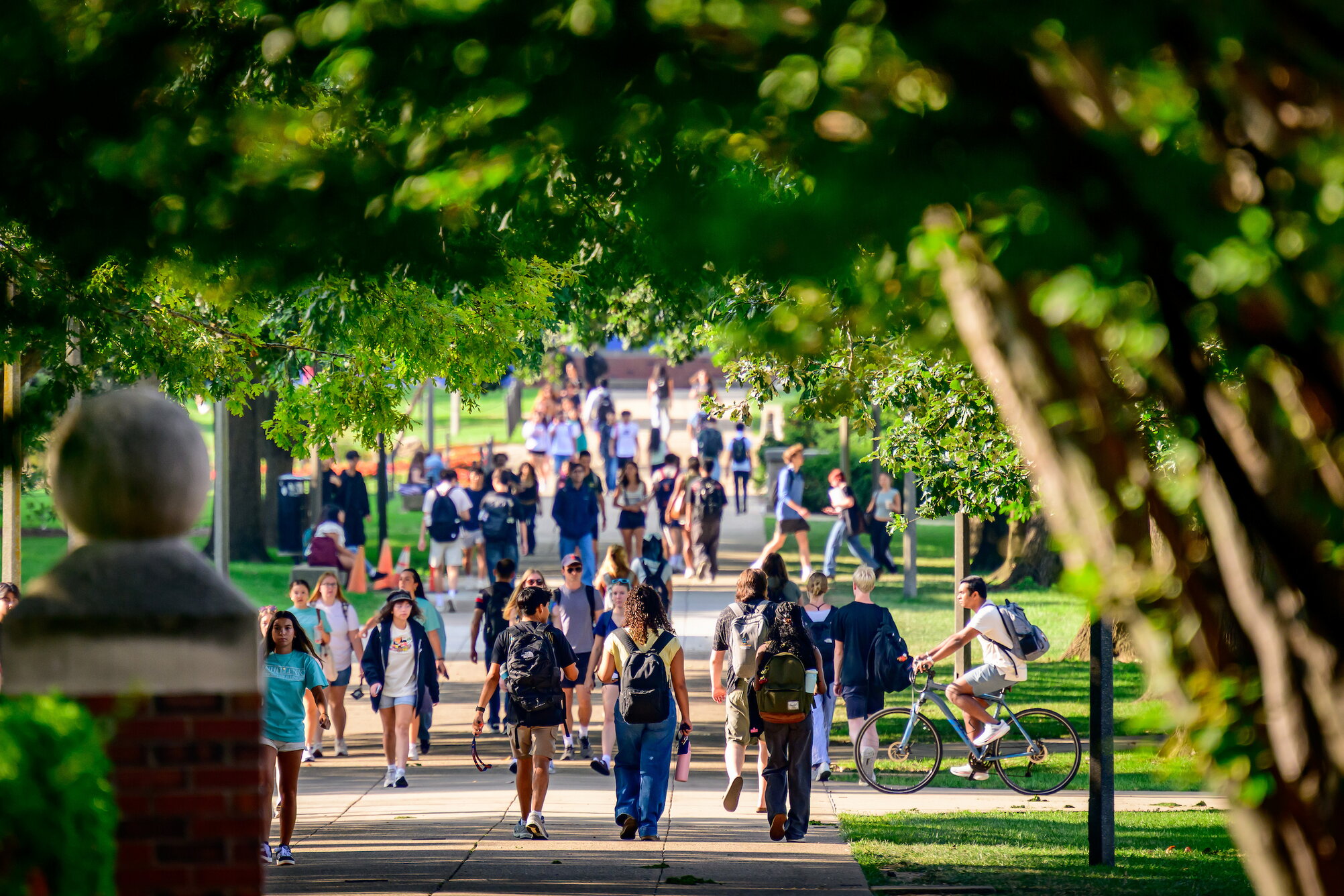 Students walking to and from class on the Quad