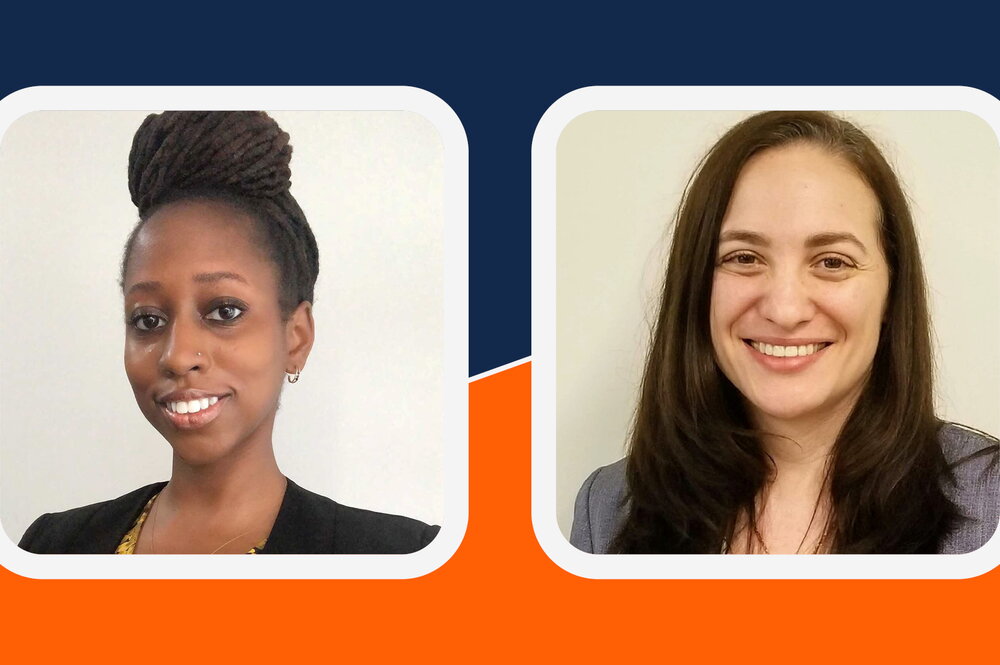 A graphic with photos of Nikel A. Bailey and Dr. Loren Henderson over an orange and blue background.